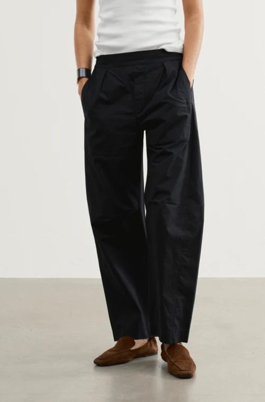 AYR The Swish 100% Cotton Pull On High Waisted Ankle Resort Pants Black XS